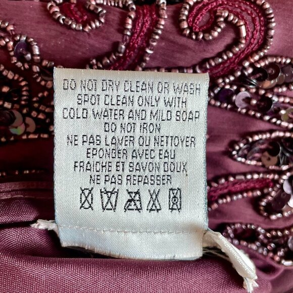 Adrianna Papell Vintage Silk Beaded Top Burgundy Red Petite 10 Short Sleeve Luxe - Picture 14 of 15